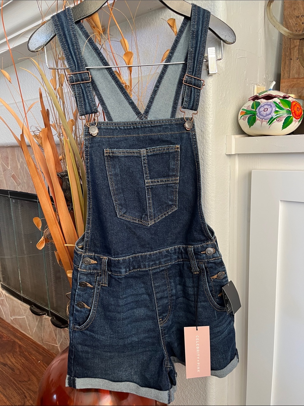 Celebrity Pink Dark Blue Denim Short Overalls